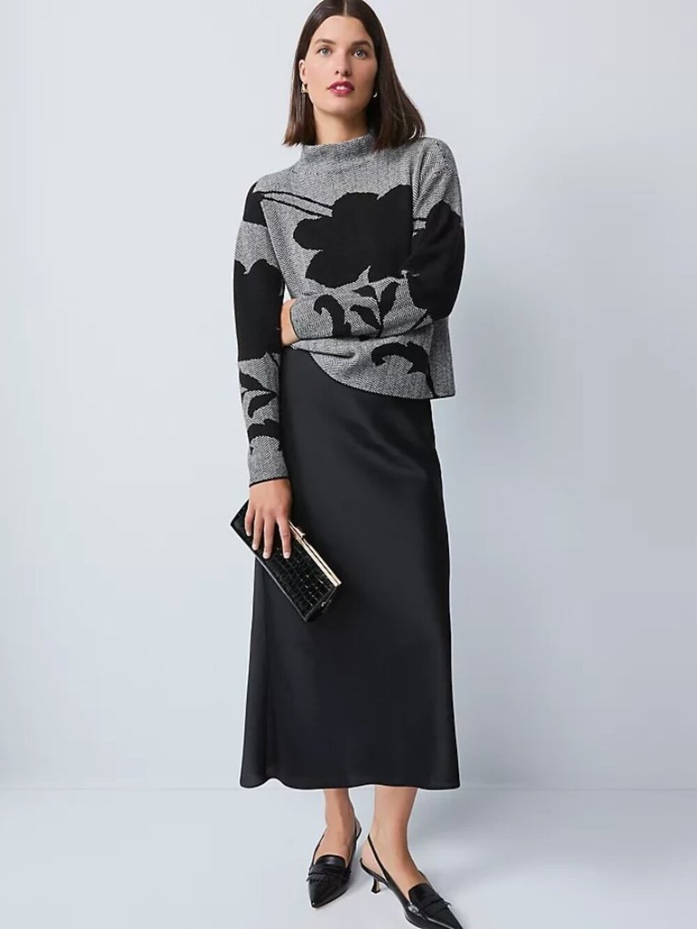 Black Midi Satin Slip Skirt